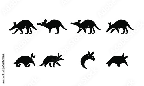 set collection aardvark animal black logo icon design vector photo