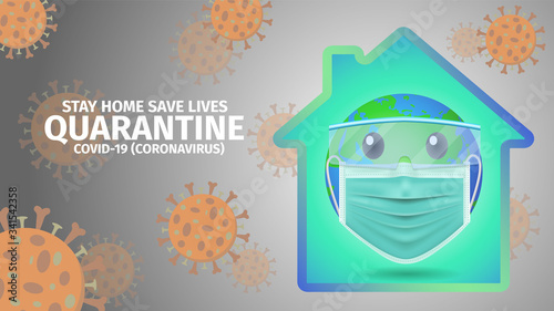 World or earth in protective mask and glasses, Staying at home with self quarantine to help slow outbreak and protect virus spread, Coronavirus, covid-19, Lassa fever.