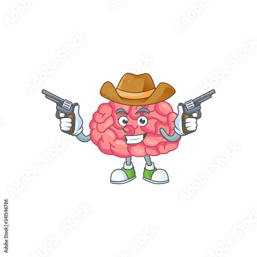 A cowboy cartoon character of brain holding guns