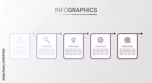 Business data visualization, infographic template with 5 steps on gray background, vector illustration
