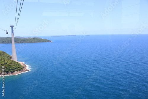 Southeast Asia -Vietnam sea view from sky-car to Phu Quoc islands . Blue ocean view 