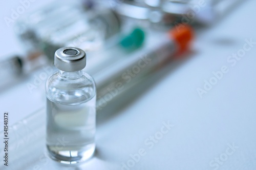 Medicine in vials and syringe , ready for vaccine injection , Cancer Treatment , Pain Treatment and can also be abused for an illegal use, healthcare and medical concept vaccination.
