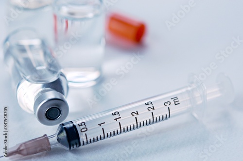 
Medicine in vials and syringe , ready for vaccine injection , Cancer Treatment , Pain Treatment and can also be abused for an illegal use, healthcare and medical concept vaccination.