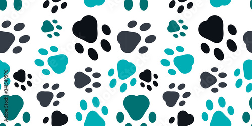seamless pattern with colorful silhouettes of animal footprints on a white background
