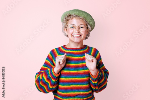 Cute girl in a beret mockup