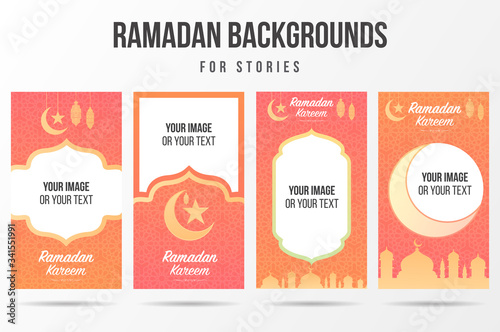Set of Instagram stories ramadan kareem or Eid mubarak social media banner template for promotion marketing on the ramadan holidays.Arabian color with islamic mosque.Cover. Social media background.