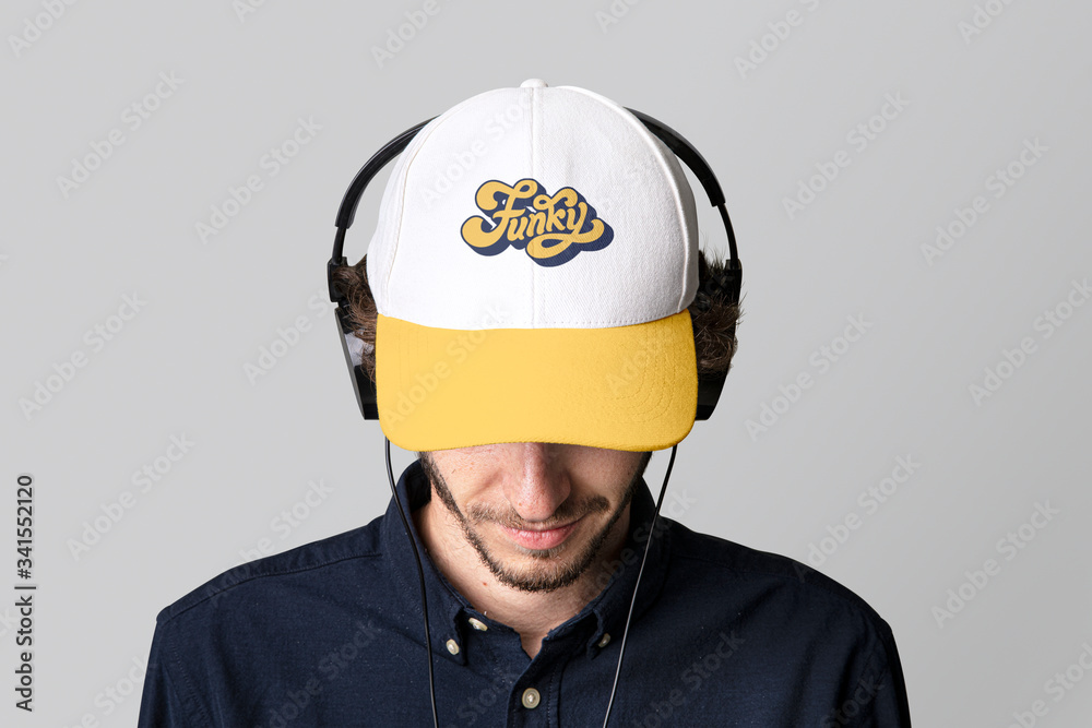 Man wearing a white cap mockup Man wearing a white cap mockup