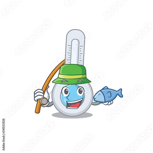 Cartoon design concept of cold thermometer while fishing