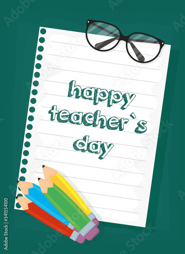 happy teachers day celebration with pencils colors and shet