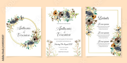 wedding invitation card with watercolor floral background