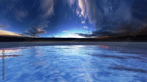 Sea Ocean Water Wave surface sky 3D illustration background. © bluebackimage
