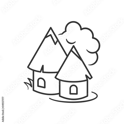 Indian village huts icon. Flat style. Outline thin line. Isolated on white background. 