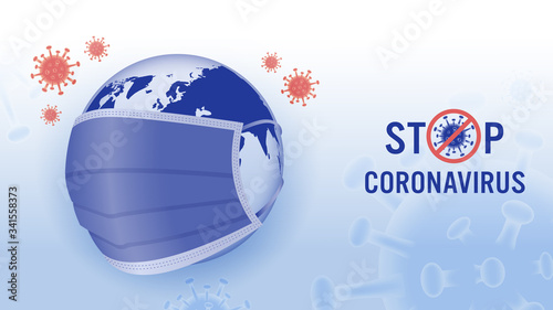 Protect coronavirus concept. Earth in a medical mask.