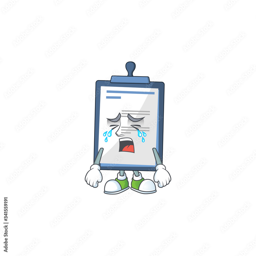 A weeping medical note cartoon character concept A weeping medical note cartoon character concept