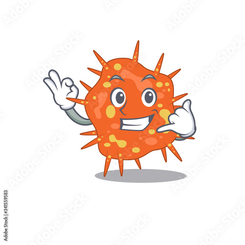 Cartoon design of burkholderia mallei with call me funny gesture