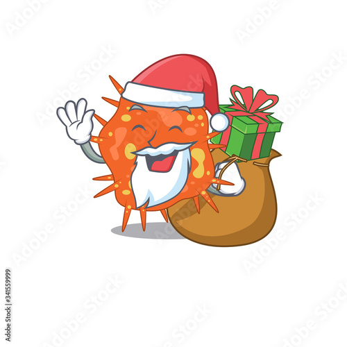 Cartoon design of burkholderia mallei Santa with Christmas gift