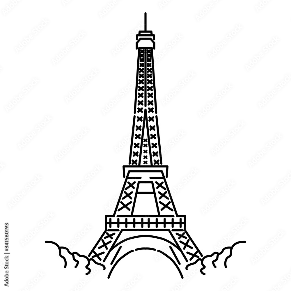Obraz premium Eiffel Tower Line Art Vector. Isolated on White background