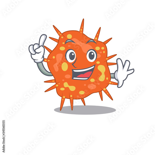 Burkholderia mallei mascot character design with one finger gesture