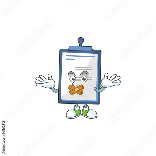Medical note mascot cartoon design with quiet finger gesture