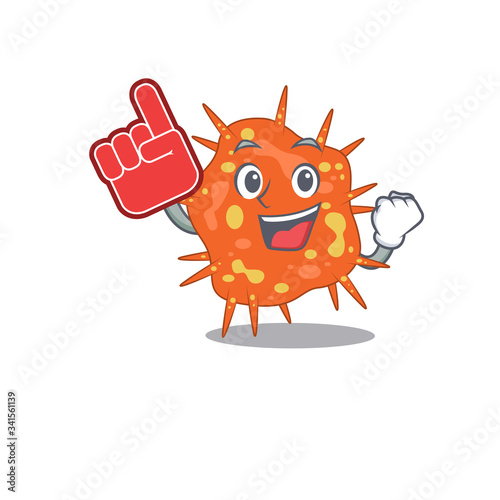 Burkholderia mallei presented in cartoon character design with Foam finger
