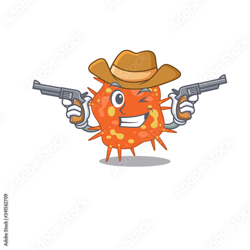 Cute handsome cowboy of burkholderia mallei cartoon character with guns