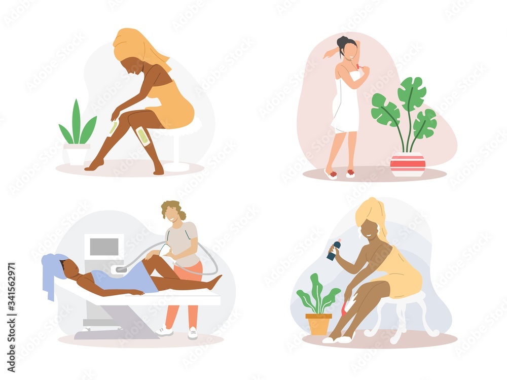 Hair removal procedures, vector flat isolated illustration