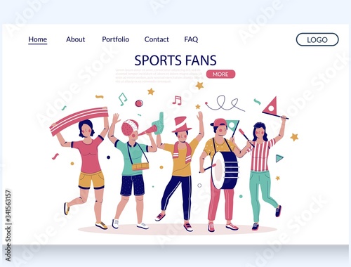 Sports fans vector website landing page design template