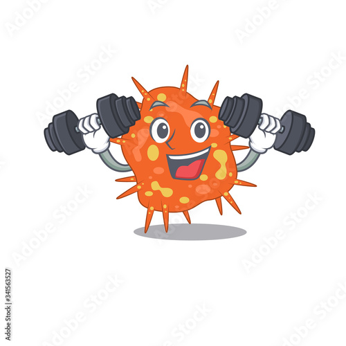 Mascot design of smiling Fitness exercise burkholderia mallei lift up barbells