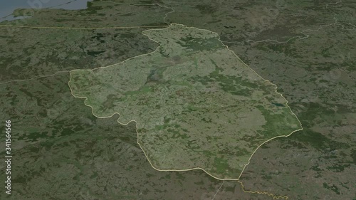 Podlachian, voivodeship with its capital, zoomed and extruded on the satellite map of Poland in the conformal Stereographic projection. Animation 3D photo