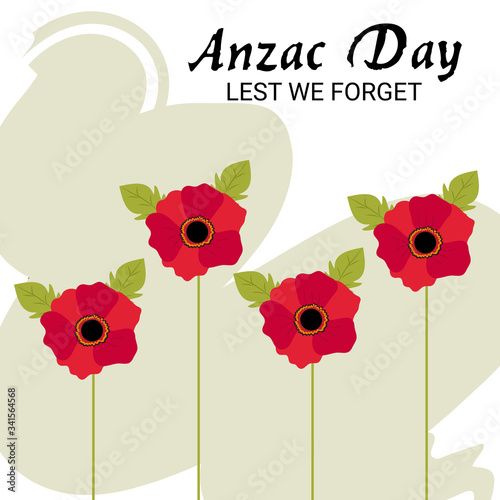 Vector illustration of a Background for Anzac Day with poppies and text Lest we forget.