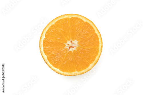 Top view close up of cut orange in white backgriund isolated