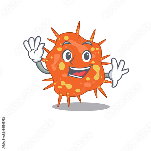 A charismatic burkholderia mallei mascot design style smiling and waving hand