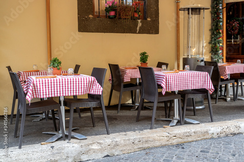Empty pizzeria in Rome  terrace of italian restaurant