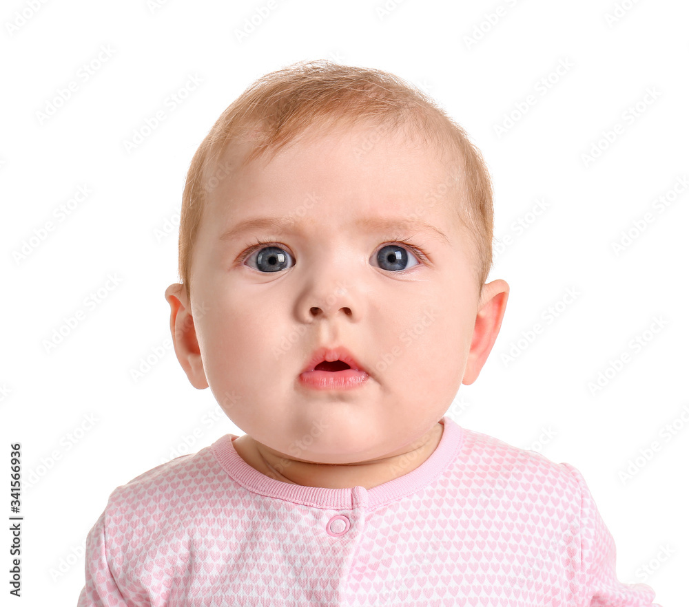 Cute baby in stylish clothes on white background Cute baby in stylish clothes on white background