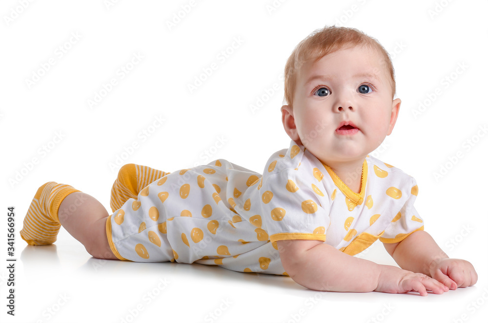 Cute baby in stylish clothes on white background Cute baby in stylish clothes on white background