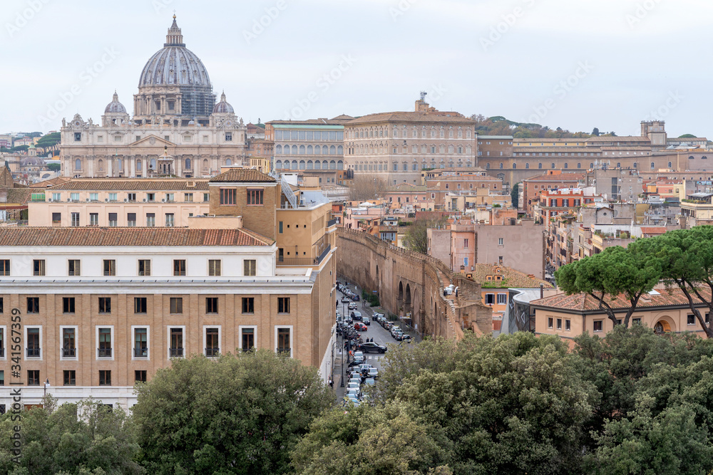 Panoramic view of Rome from above, Italy. Cityscape of Rome with St Peter's Basilica in Vatican City.