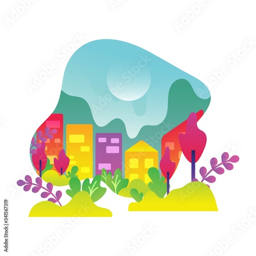 Urban landscape with buildings vector illustration