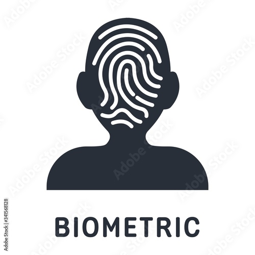 Biometrical identification. Facial recognition system concept. Face control.Vector icon isolated on white background.