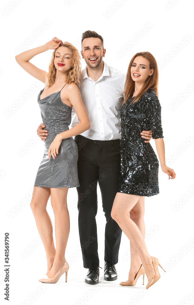 Happy young people on white background