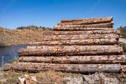 Timber stacks at Bonny Glen in County Donegal - Ireland