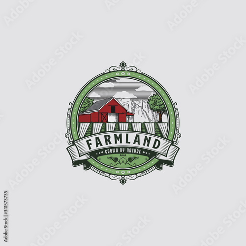 Farmland vintage logo design for agricultural business