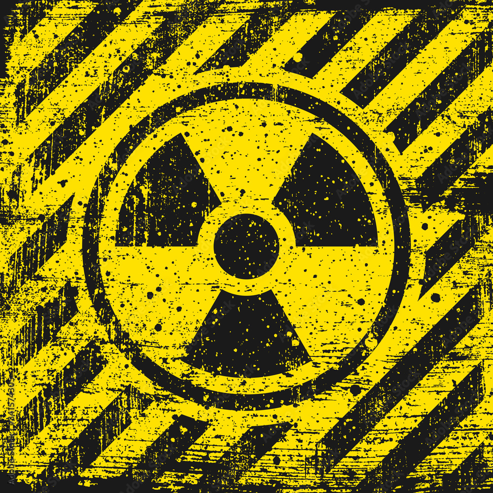 Fototapeta premium Grunge radiation sign with striped background