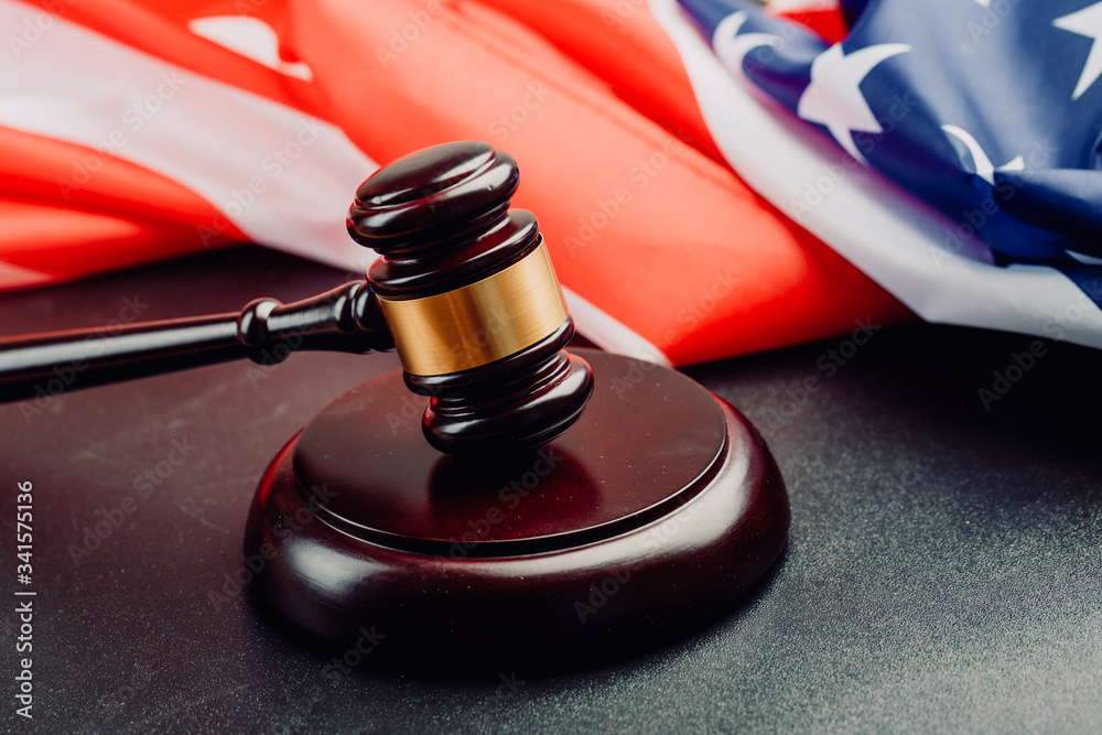 the judge gavel and background with usa flag