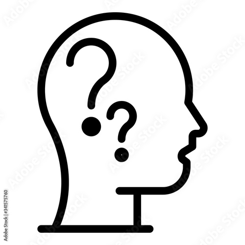Head question task icon. Outline head question task vector icon for web design isolated on white background