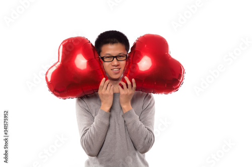 Young man hold Love balloon photo