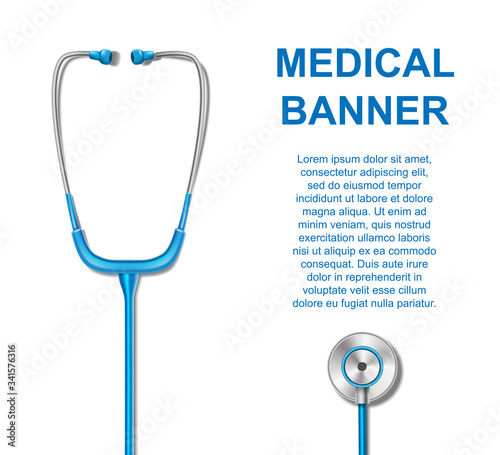 Health care vector concept with stethoscope. Medical equipment for checkup and diagnosis. Medicine stethoscope equipment illustration