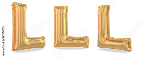 Capital letter L. Uppercase. Inflatable gold balloon on background. 3D