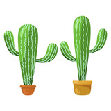 Set of prickly desert plants Cactus. Vector