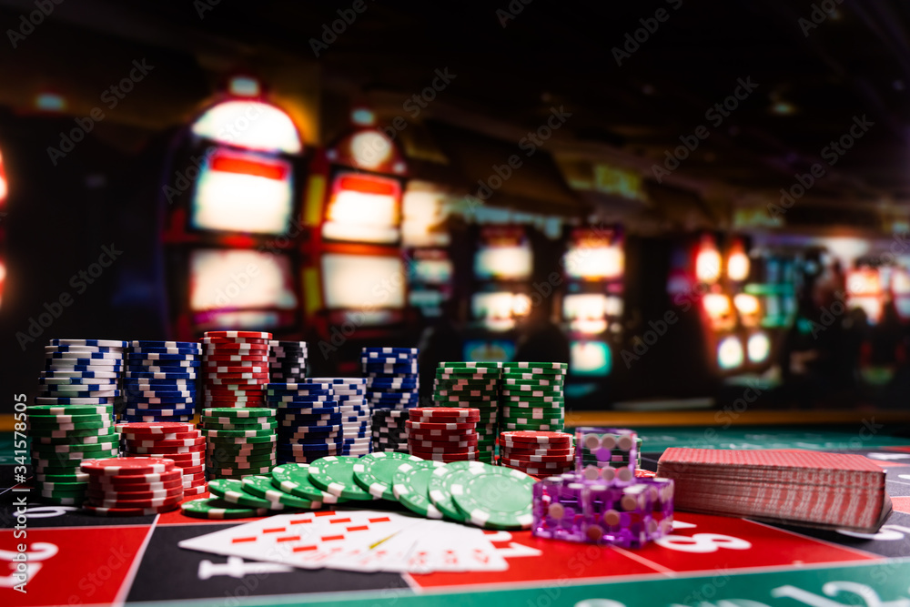 Casino set with Roulette, cards, dice and chips Casino set with Roulette, cards, dice and chips
