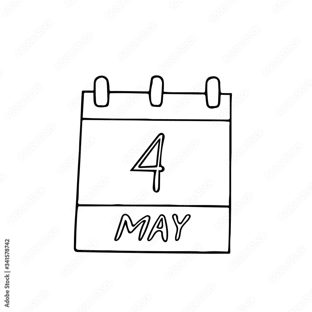 calendar hand drawn in doodle style. May 4. International Firefighters' Day, date. icon, sticker, element